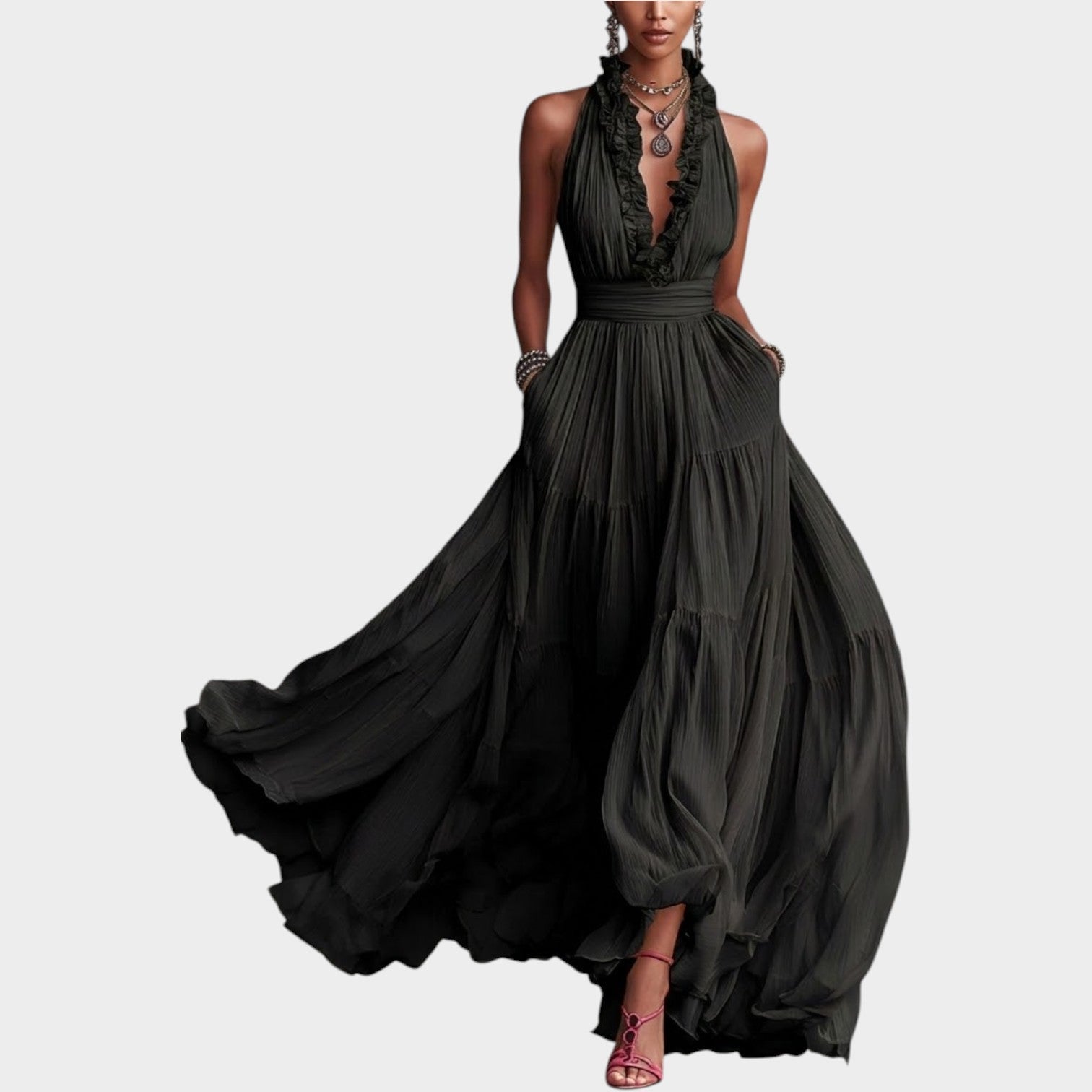 Ruffled Halter Maxi Dress