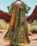 Summer vacation loose patchwork cotton and linen dress 2e26