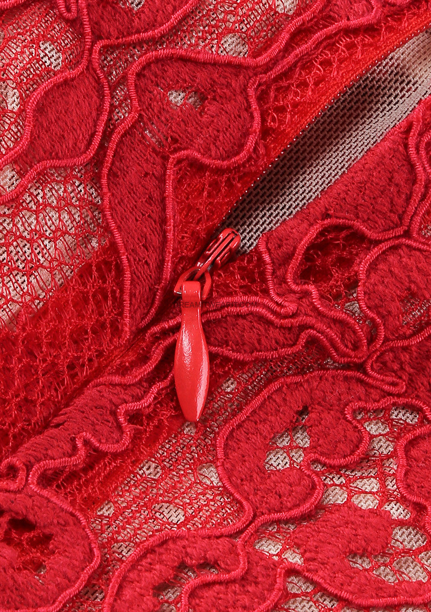 Strapless Lace Draped Corset Dress Red