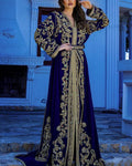 Women's V-Neck Long Sleeve Embroidered Kaftan Dress