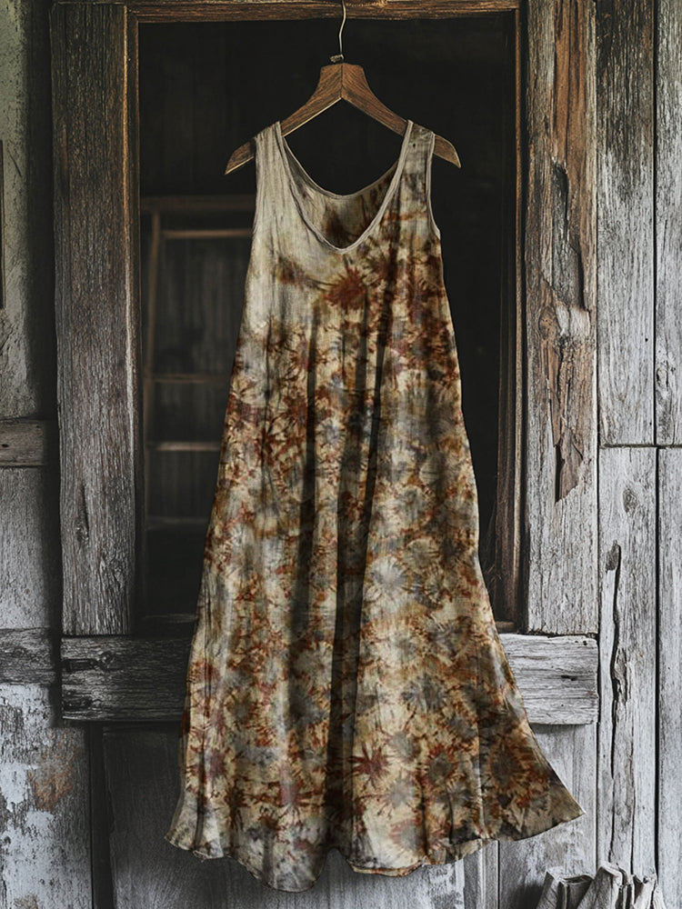 Vintage Rust Dyed Art Tank Midi Dress f897