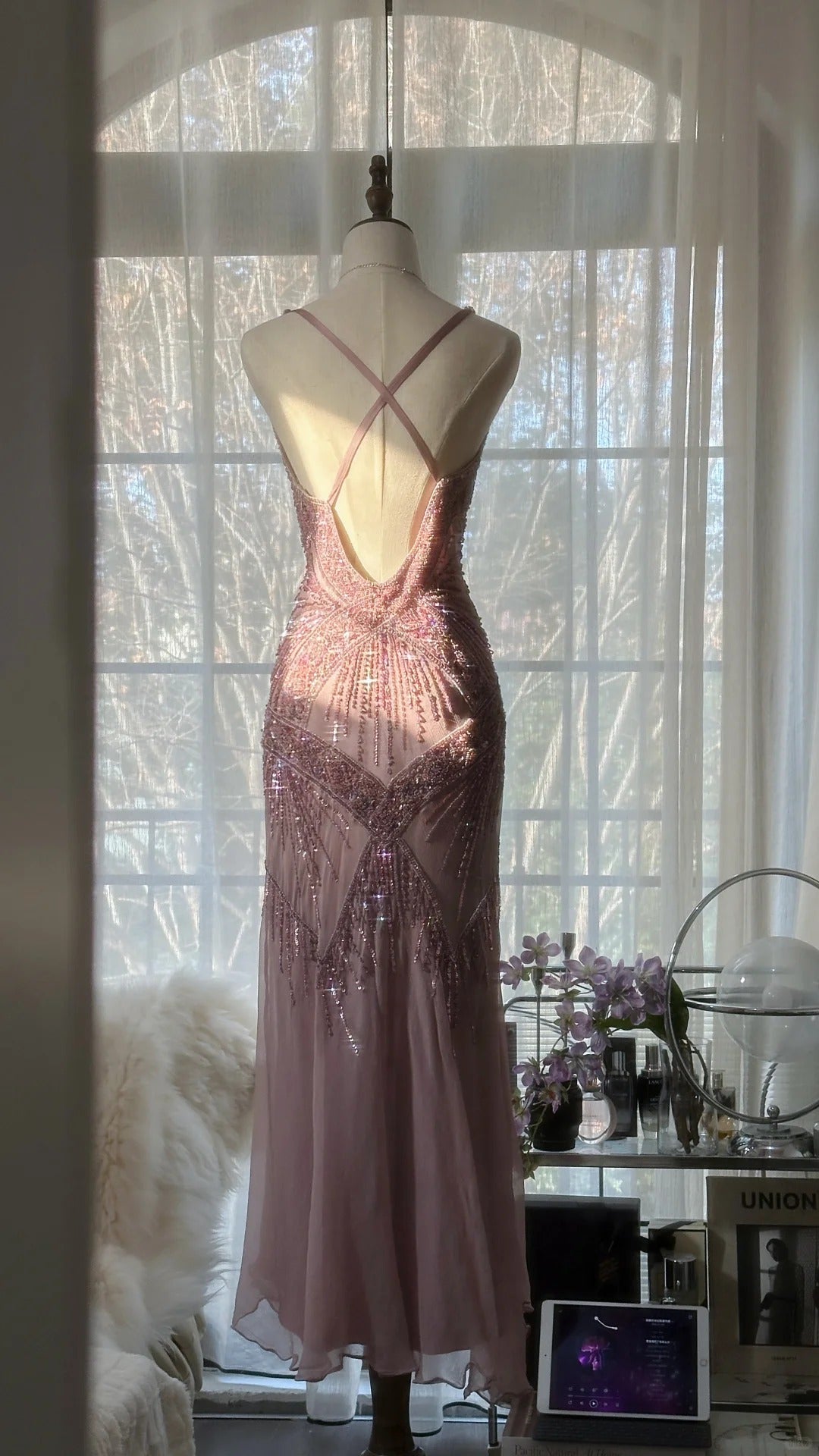 Vintage Evening Dresses, Sleeveless Pink Party Gowns  25514