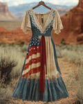 Summer Vintage Independence Day Lace Patchwork Dress 4643