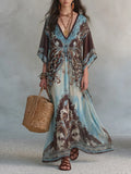 Boho Paisley Batwing Sleeve Beach Cover-Up Maxi Dress