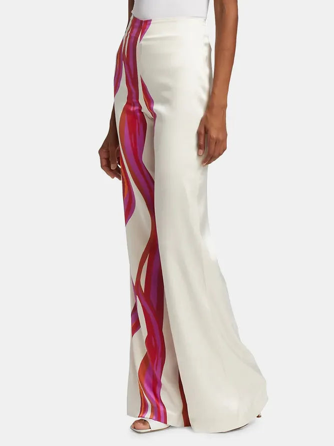 Printed Loose Puff Sleeves Off-the-shoulder Two Pieces Set Pants Set Casual Pants Bottoms Blouses
