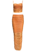 Sparkly Draped Maxi Two Piece Dress Orange