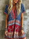 Women's Retro Floral Art Casual Stylish Cotton Linen Short Dress