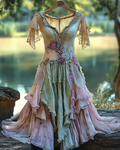 Summer Irregular Lace Patchwork BeadedRuffle Dress 9106
