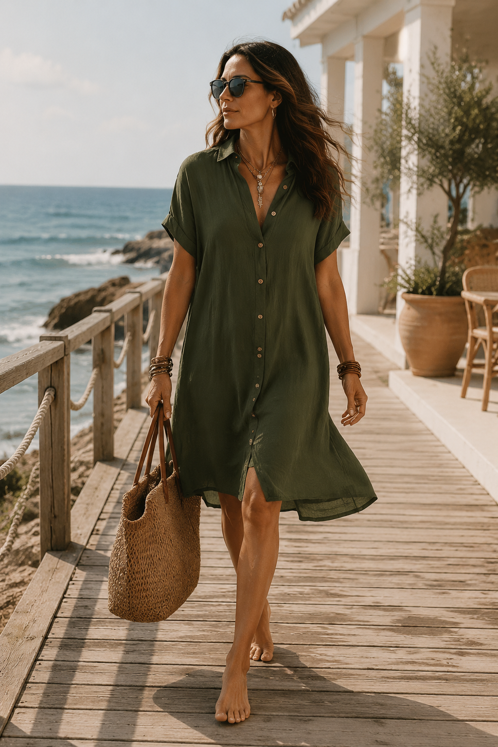 Modern Boho Effortless Black Linen Relaxed Midi Dress