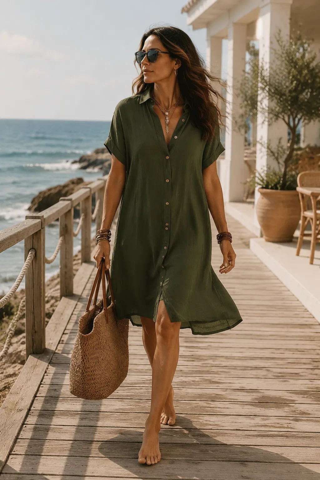 Modern Boho Effortless Black Linen Relaxed Midi Dress