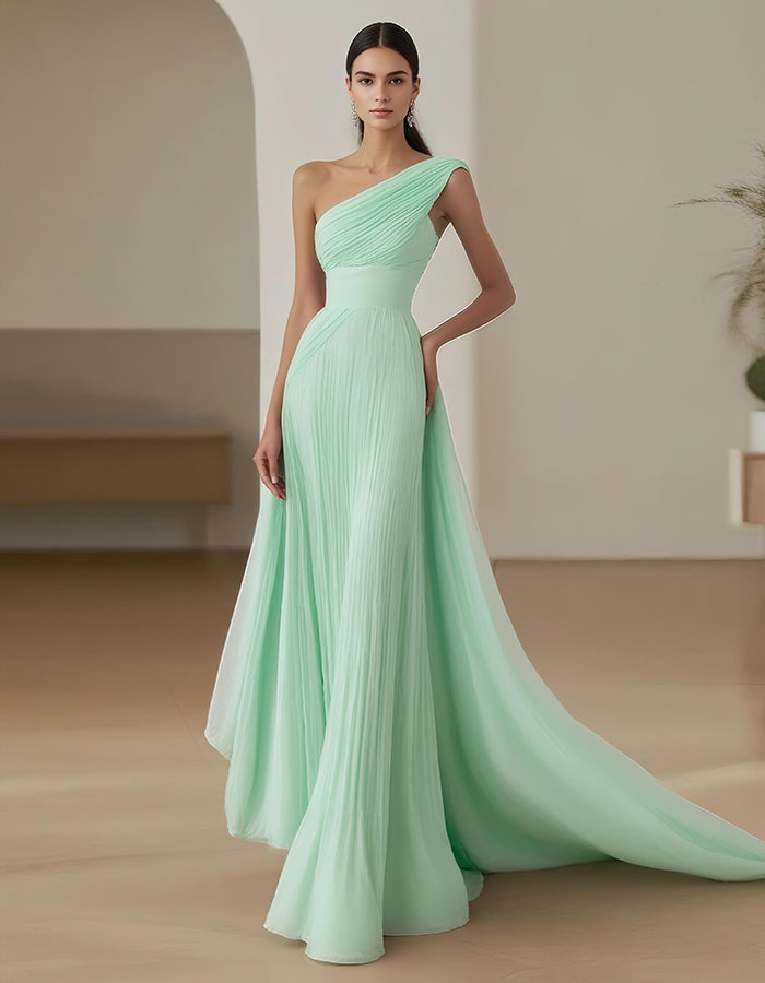 One Shoulder Solid Color Maxi Dress