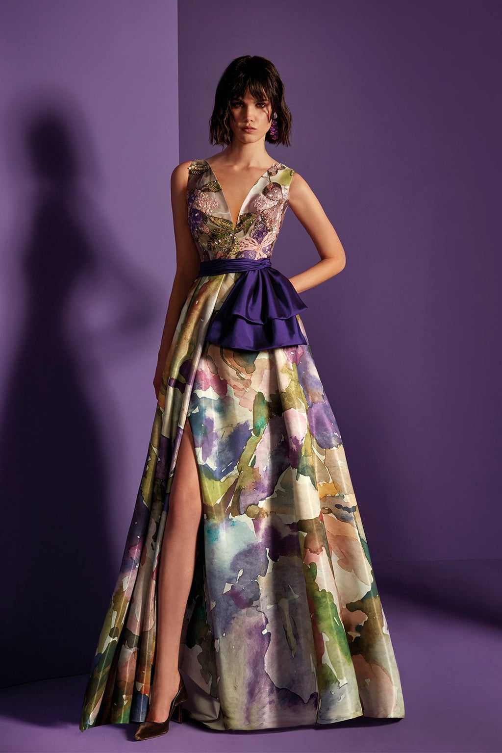 Sleeveless print satin dress