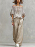 Lightweight Knit Top And Linen Wide-leg Pants Set