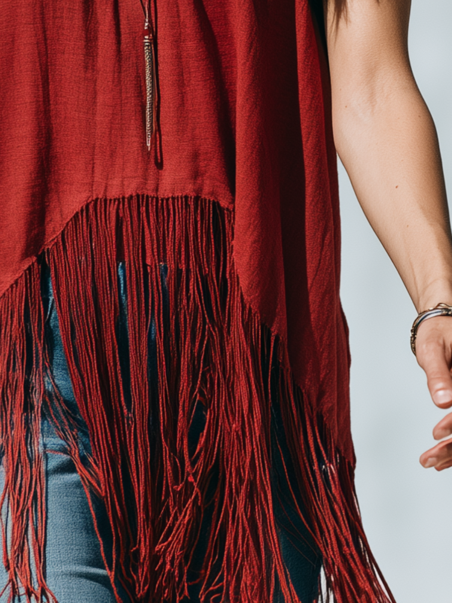 Vintage Red Fringe Halter Neck Top