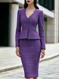 Textured Peplum Jacket And Pencil Skirt Set