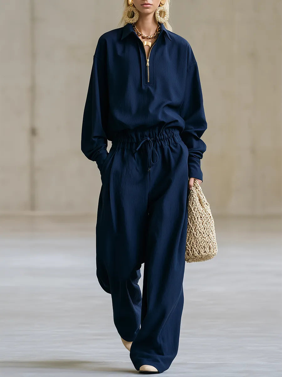 Relaxed Minimal Textured Cotton Two-Piece Set