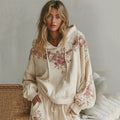 Women's Rose Embroidery Art Cozy Hooded Sweatshirt