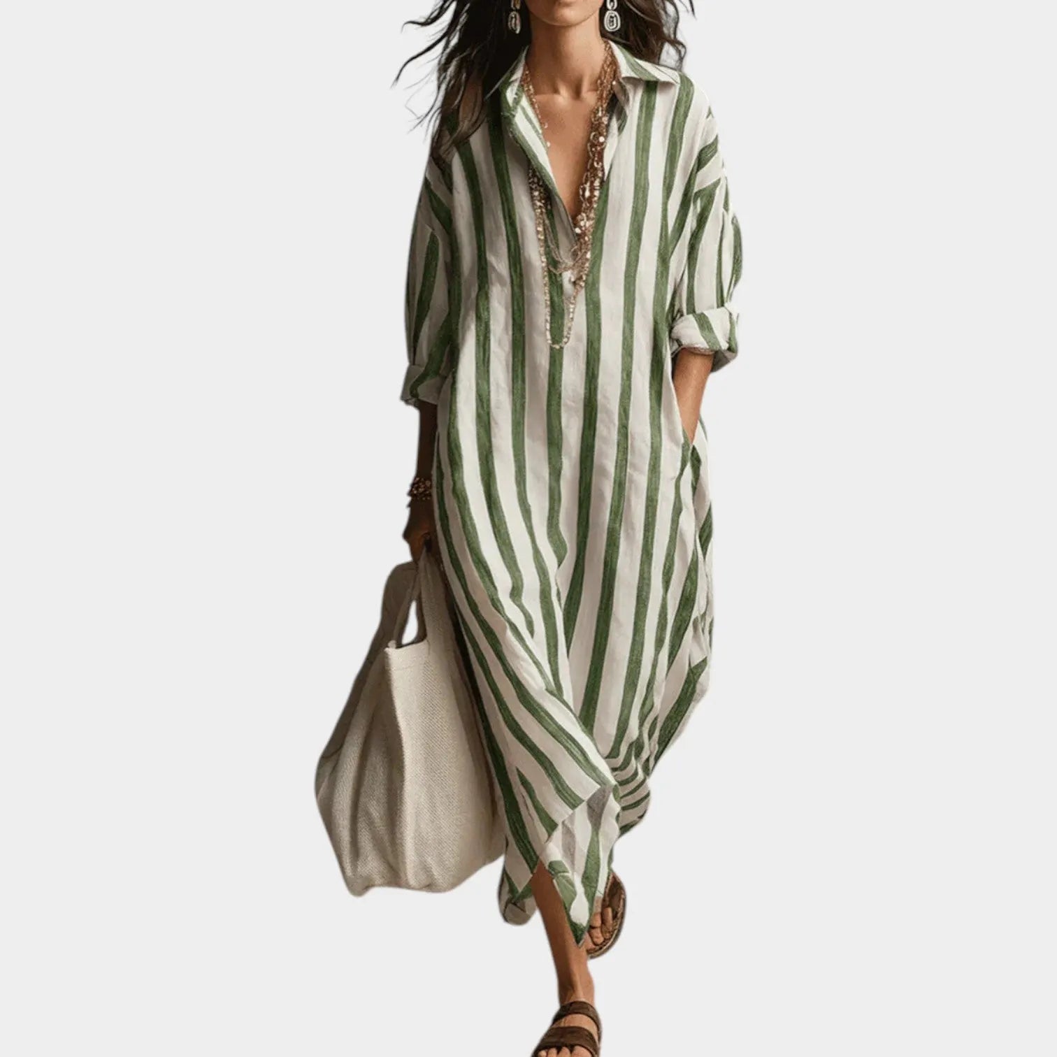 Striped Button-Down Maxi Dress