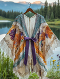 Summer Vacation Ruffle Lace Contrast Color Kimono 12d8
