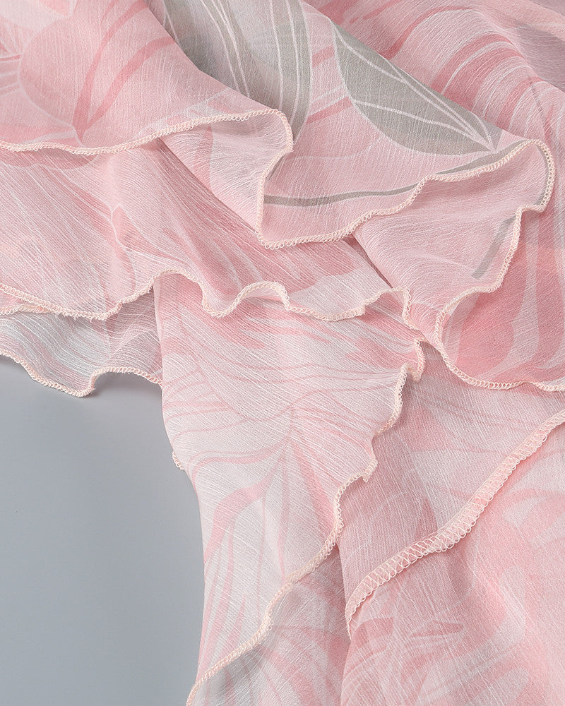 Floral Ruffle Maxi Dress Pink