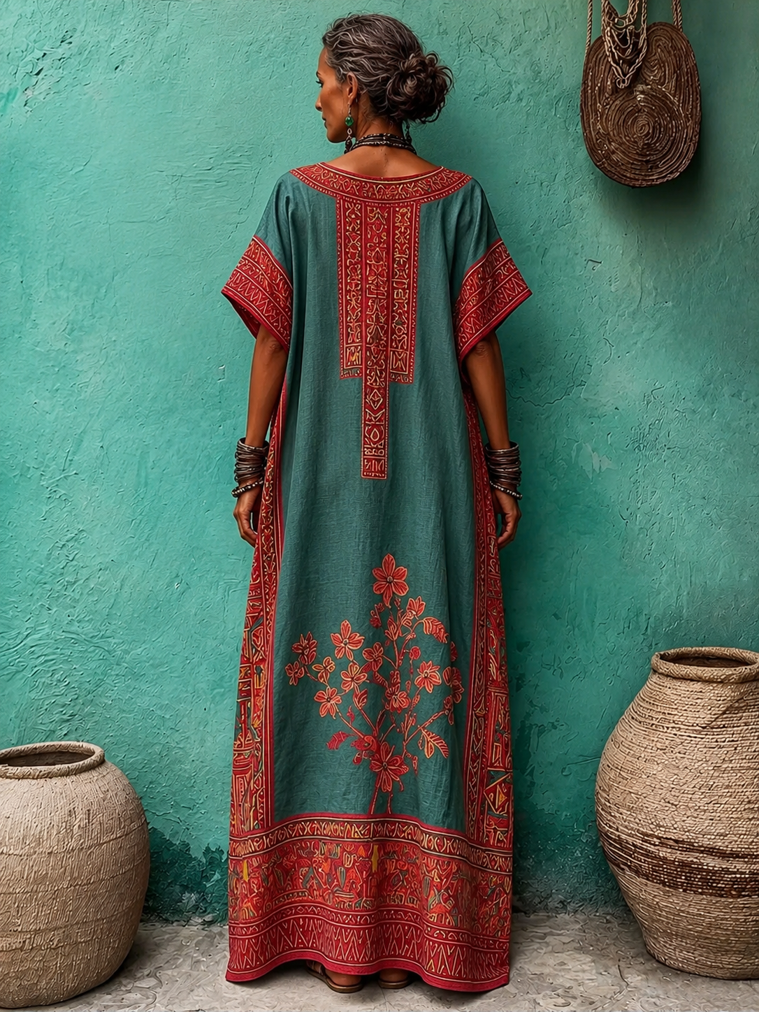 Bohemian-Print Loose and Cozy Linen-Cotton Dress