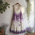 Boho Gradient Lavender Embroidered Pattern Lace Linen Dress