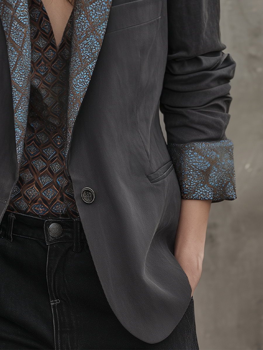 Modern Charcoal Contrast Trim Blazer