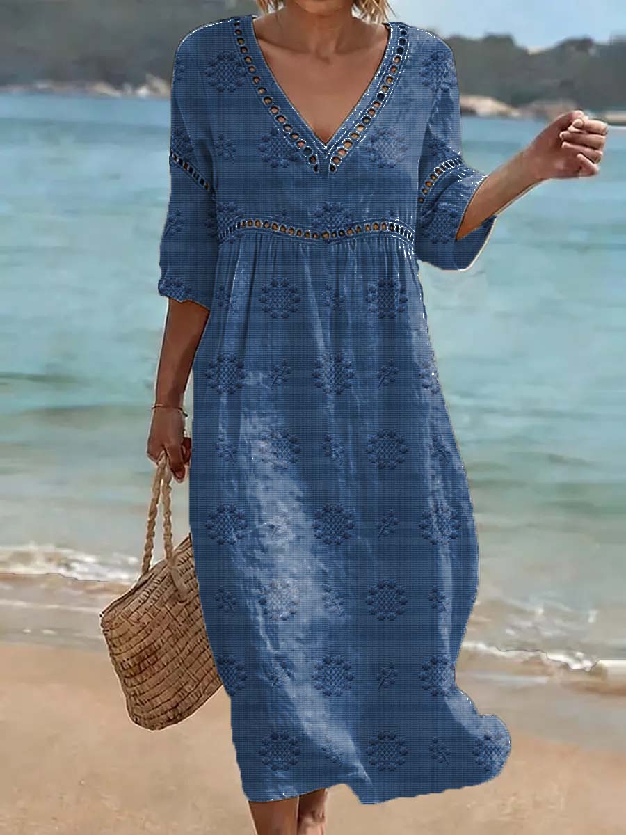 Women's Floral Art Print Casual Cotton Linen Dress