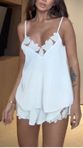 White Lace Trim Cami Top and Shorts Set