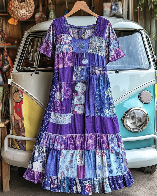Summer vacation loose patchwork cotton and linen dress ce4a