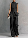Stylish Slim-fit Sleeveless Linen And Cotton Two-piece Set