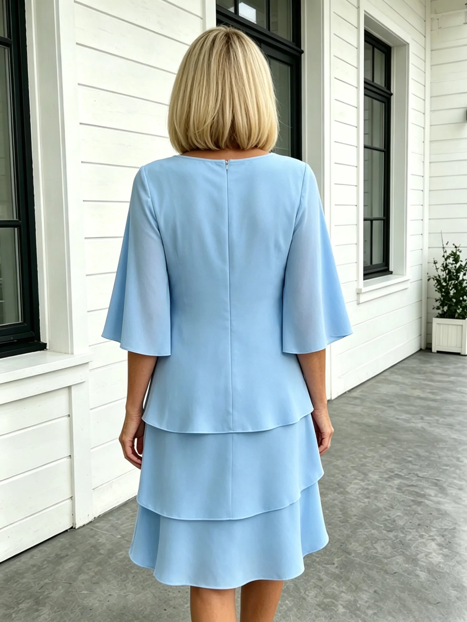 Fashion Solid Color Round Neck Cake Skirt Splicing Dress Women's Clothing