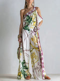 Bohemian Print One Shoulder Top And Wide Leg Set