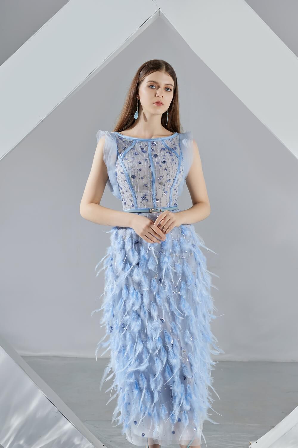 Laurel Sheath Boat Neck Organza Midi Dress