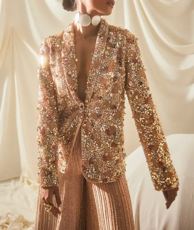 Women's Rose Gold Sparkly Single Breasted Blazer