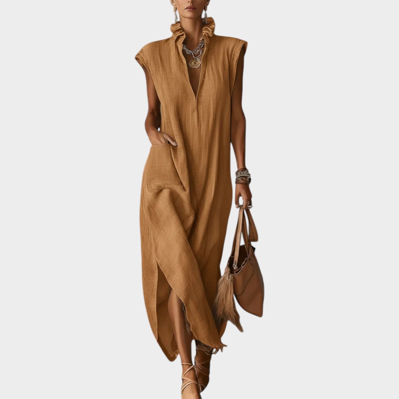 Ruffled Collar Midi Dress