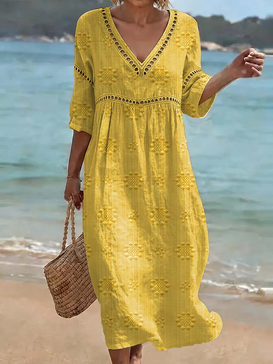 Women's Floral Art Print Casual Cotton Linen Dress