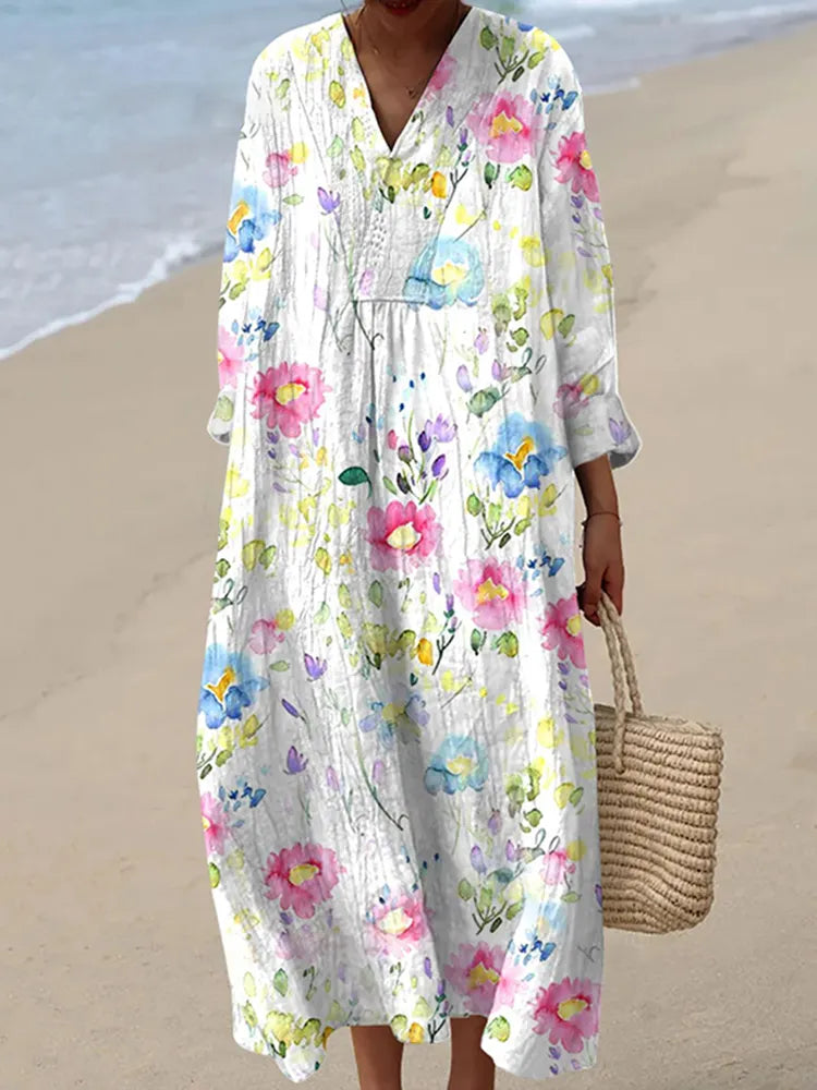 Women's Vintage Flowers Art Print Casual Dress