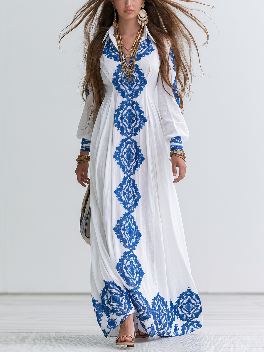 Bohemian Blue Floral Print Maxi Dress