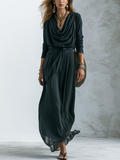 Minimalist Dark Green Draped Cowl Neck Maxi Dress
