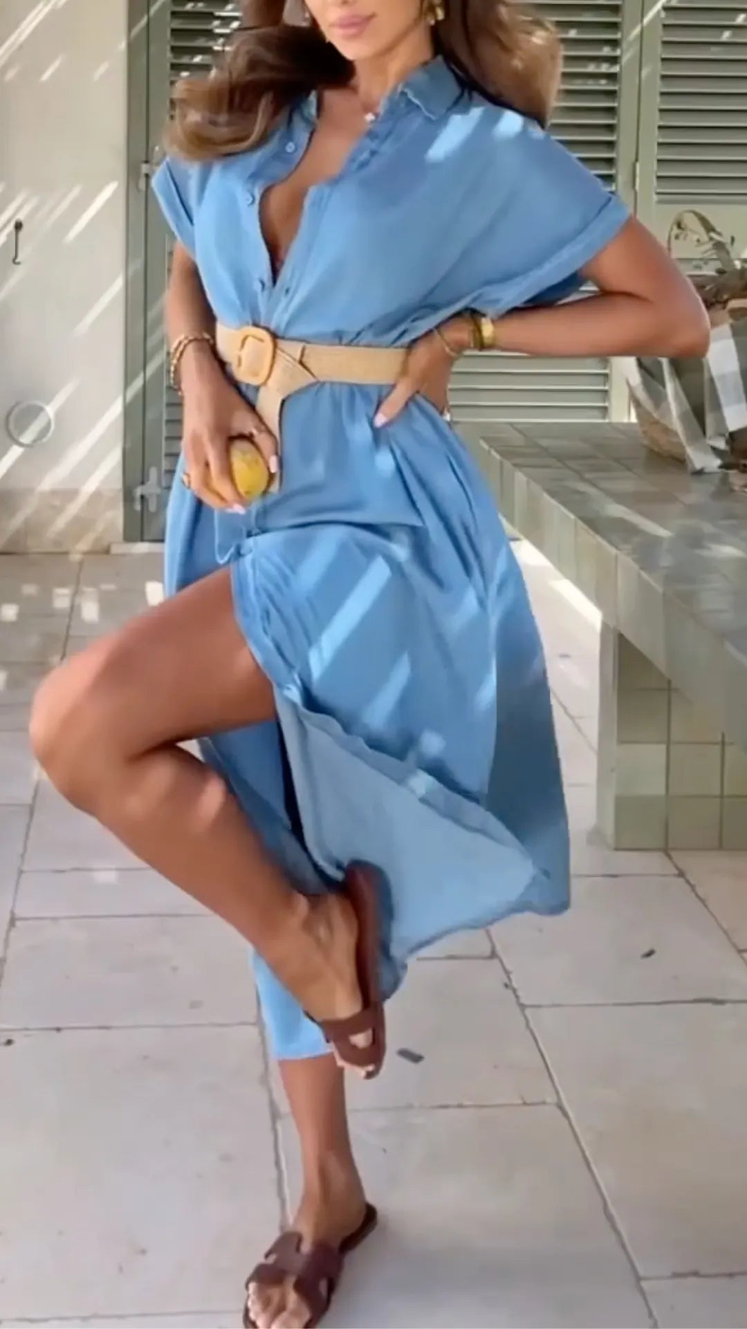 Blue Denim Button Down Shirt Dress
