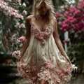 Women's Vintage Floral Embroidery Art Comfy Linen Mini Dress