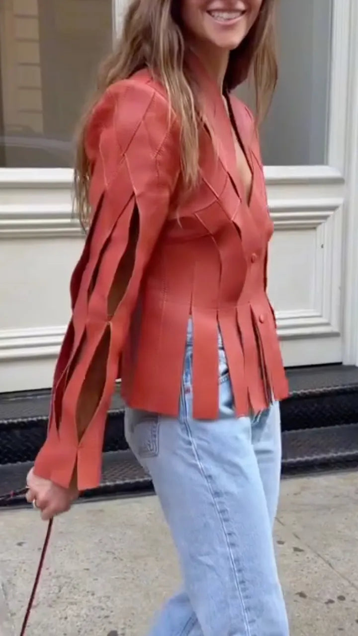 Women's V-Neck Woven Fashion Jacket