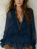 Bohemian Midnight Blue Layered Ruffle Shirt