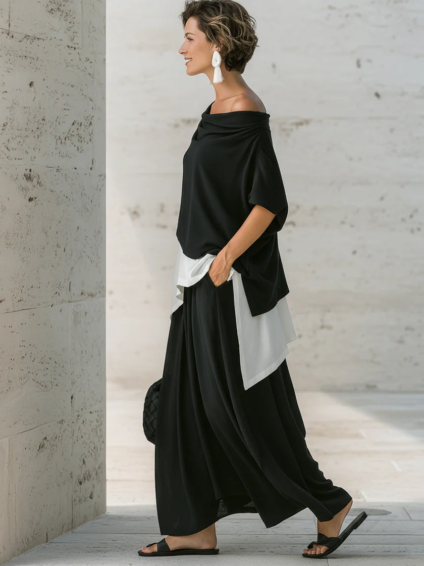 Loose-fit Casual Linen And Cotton Top And Skirt Two-piece Set