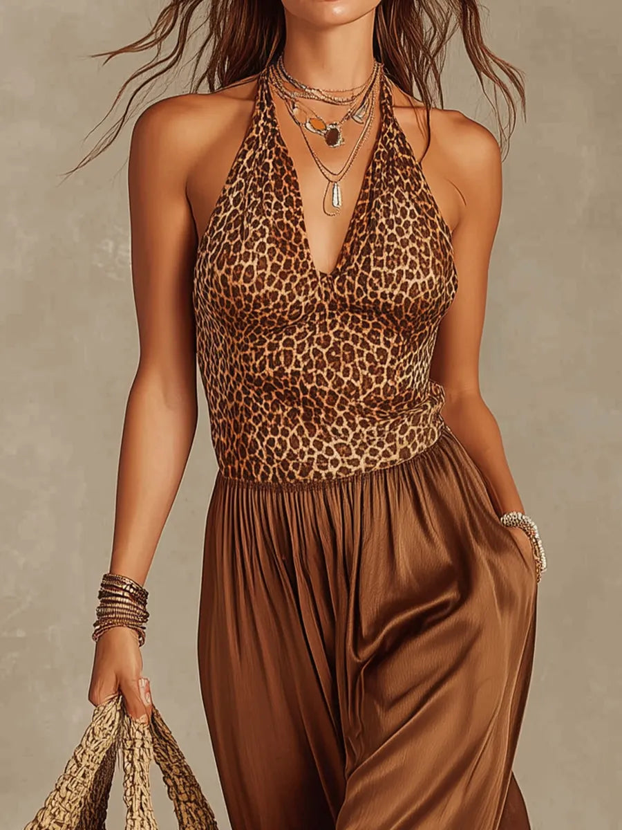 Sleek Halter Leopard Maxi Dress