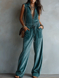 Elegant Vacation Ocean Teal Velvet Utility Jumpsuit
