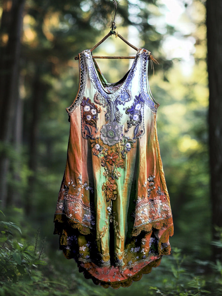 Boho Lavender Gradient Lace Art Linen Sleeveless Tank Top