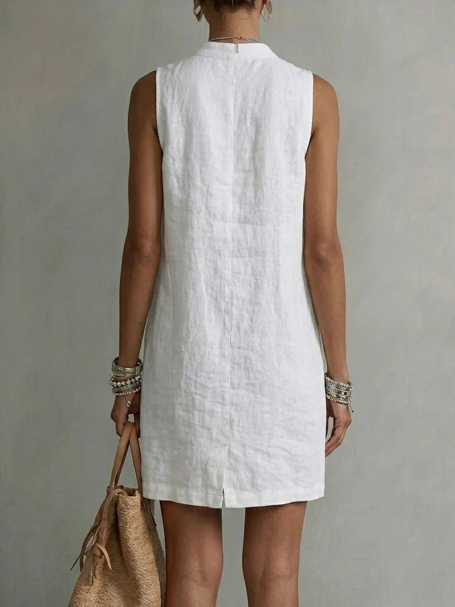 Women's Sleeveless Stand-collar Cotton Dress