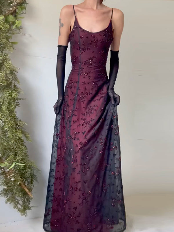 Burgundy Ombre Strappy Maxi Dress